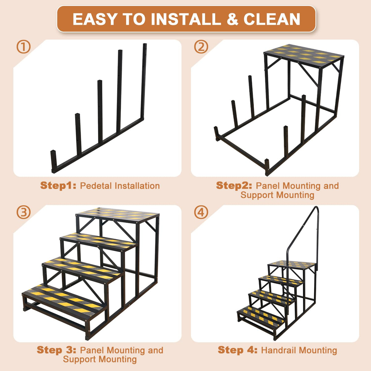Kinchoix 4 Step RV Stairs, Hot Tub Steps, Outdoor Spa Step Ladder with Handrail,Portable Economy 5th Wheel Stair for Travel Trailer, Motor Home, Camper and Porch with Non-Skid Tapes
