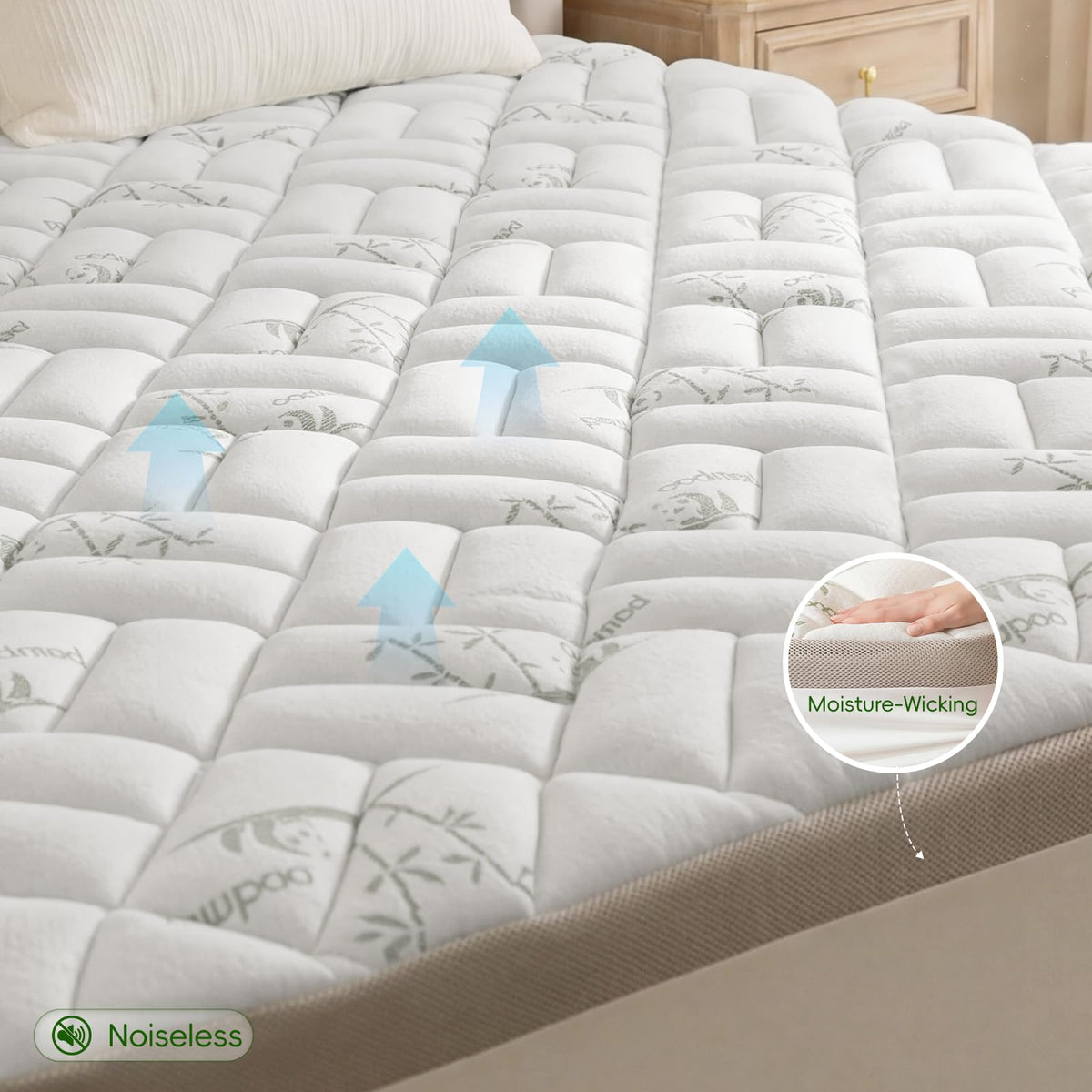 NEWDECO King Size Mattress Topper Cooling Viscose Made from Bamboo Thick Support Pillow Top Mattress Pad for Back Pain Relief Soft Breathable Mattress Cover with 8-18” Deep Pocket (Gray, King)