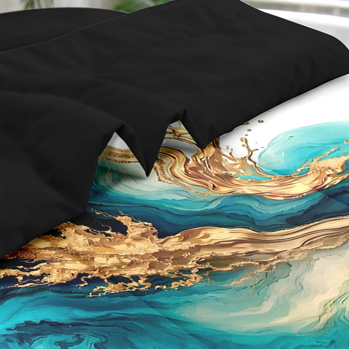 Pamnest Comforter Set Twin Size, Mint Green Marble Gold 5 Pcs Bedding for Kids and Adults, Teal Turquoise Blue Bed Sheet Sets with Fitted Sheet Pillowcase & Sham for Bedroom Bed Decor