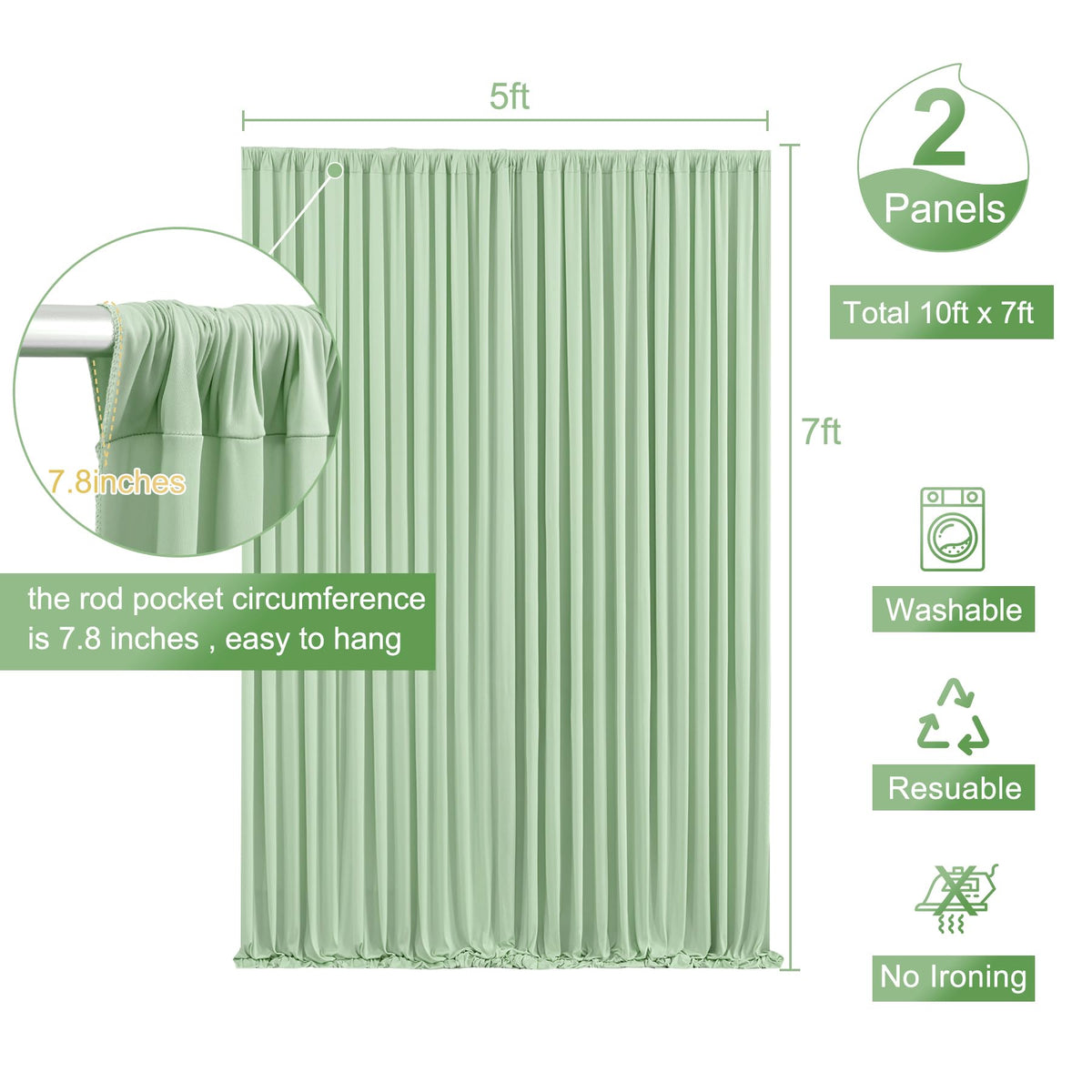 Sage Green Backdrop Curtain for Parties Wrinkle Free Dark Green Photo Curtains Backdrop Drapes Fabric Decoration for Baby Shower Birthday Party Photography 5ft x 7ft,2 Panels