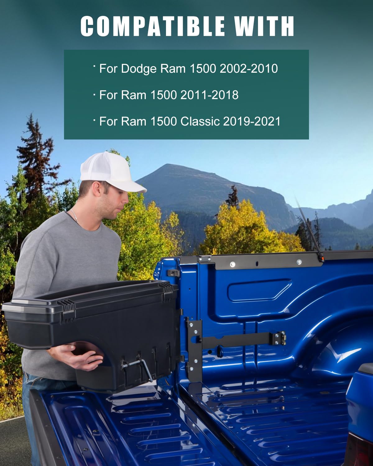 SCITOO Truck Bed Tool Box for Dodge Ram 1500 2019-2021 Left & Right Side,Multi-Compartment Dividers Organized Storage,Heavy Duty & No-Drill Installation