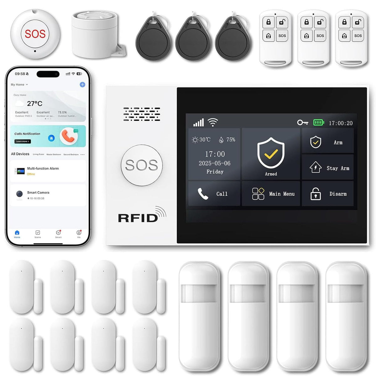WiFi Wireless Alarm System for Home Security - 24/7 Protection Smart Home Devices 4.3" Touch Screen, GSM/4G+WiFi, App Instant Alerts, No Monthly Fee, Alexa Compatible for Villa, Kids Safety (21pcs)