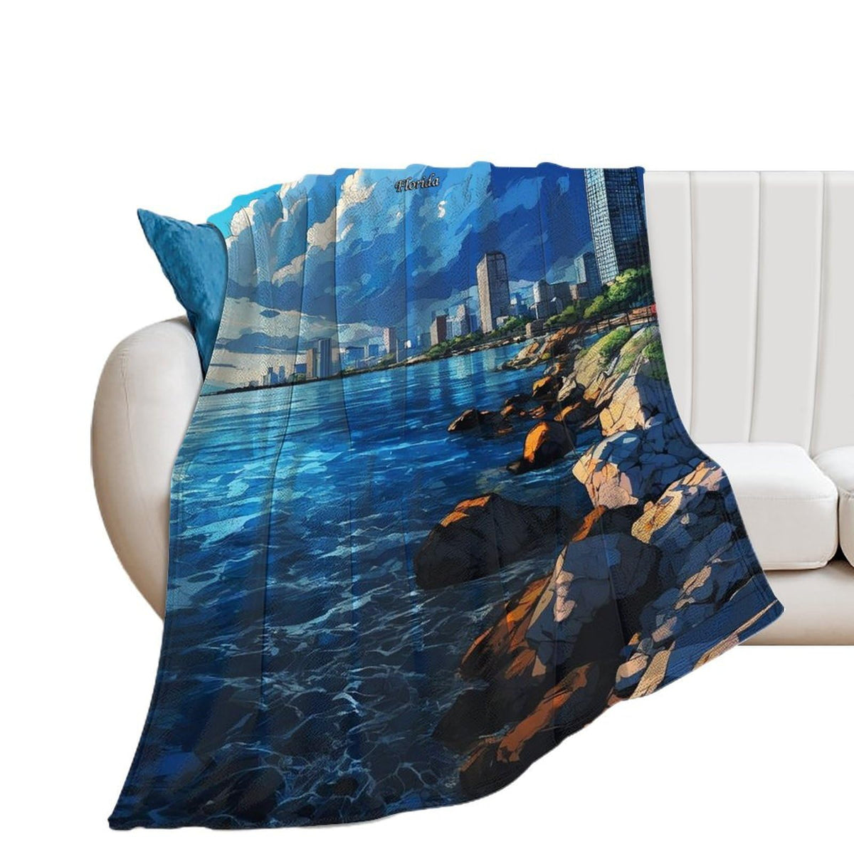 Miami Florida City Skyline Landscape Abstract Blanket Soft Flannel Lightweight Blanket Outdoor Travel Carry Living Room Bedroom Sofa Decoration Gifts 50x60 Inch