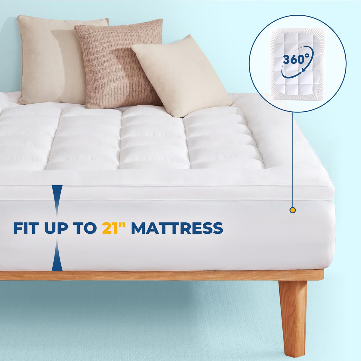 SINWEEK Dual Layer 4 Inch Memory Foam Mattress Topper, Queen Size, 2 Inch Cooling 5-Zone Gel Memory Foam Plus 2 Inch Extra Thick Pillowtop Cover, Pressure Relieve Soft Mattress Pad,Light Blue