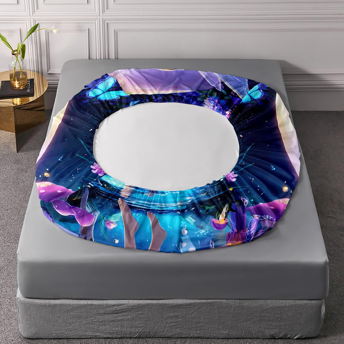 AILONEN Beautiful Fairy Girls Fitted Sheet Set Full Size, Purple Floral Butterfly Fairy Bedding Set,3-Piece Magic Mushroom Flower Fitted Sheet with 2 Pillowcases