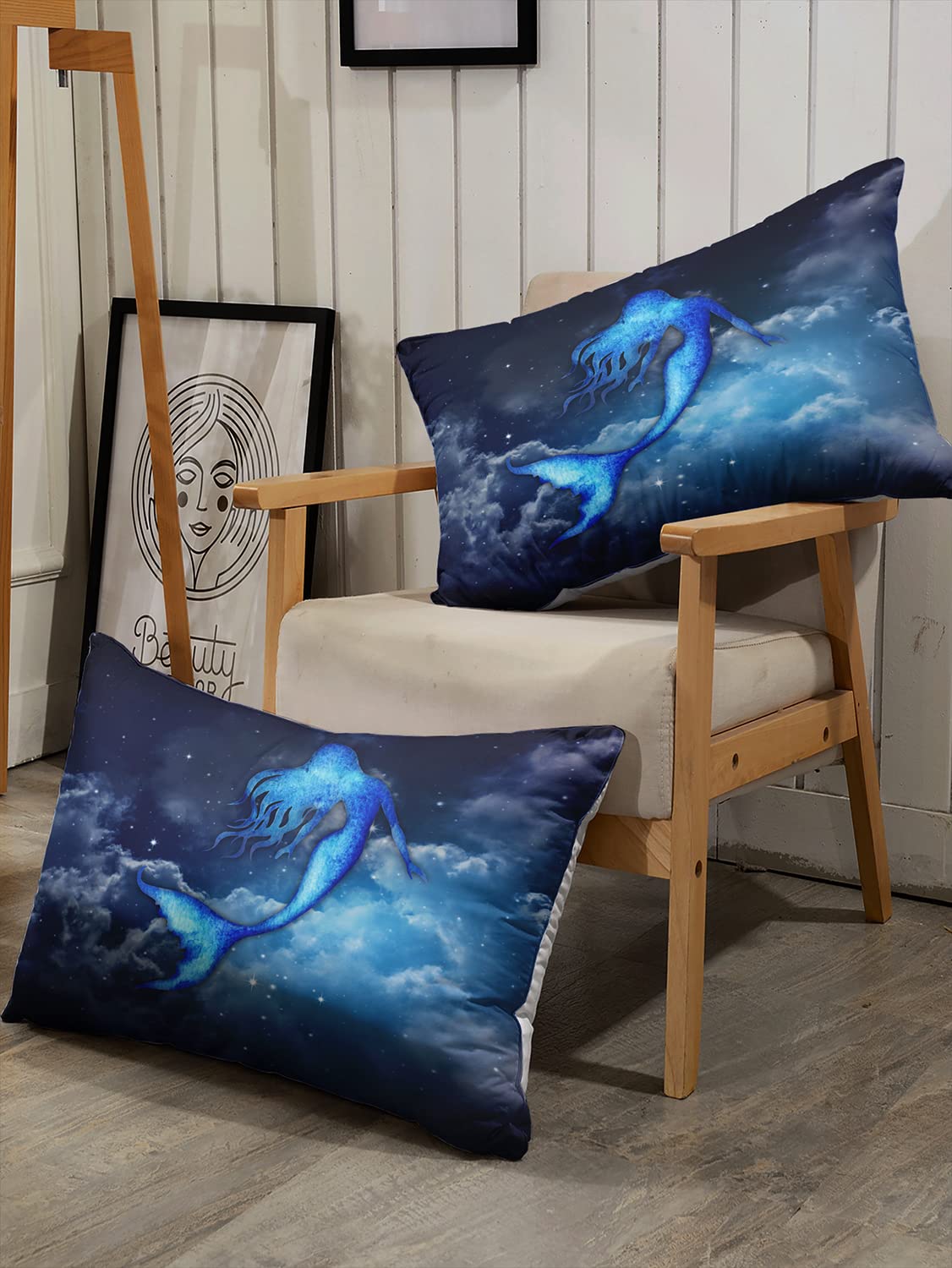 CVHOUSE Mermaid Duvet Cover Queen Size,Sky Cloud Bedding Set for Girls Kids Teens,Mermaid Comforter Cover,1 2 Pillowcases 3 Piece Queen 89'x89'