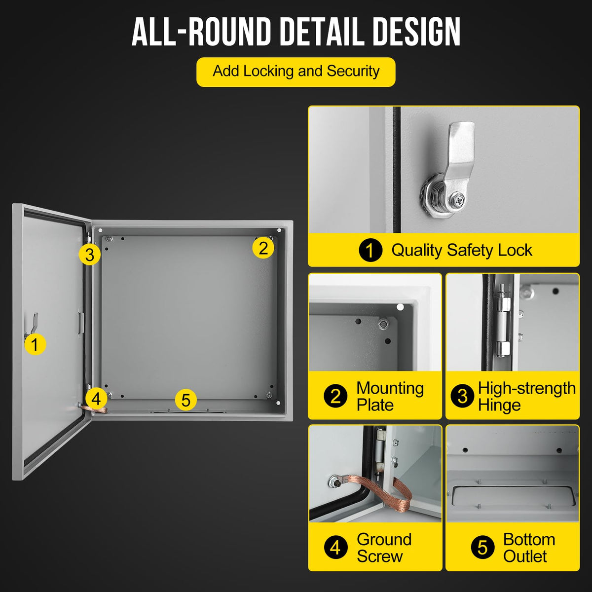 Outdoor Electrical Box,24x24x12 Inch Steel Electrical Box,IP66 Waterproof & Dustproof,Electrical Enclosure with Hinged Lockable Door and Mounting Plate for Commercial & Residential Circuit Protection