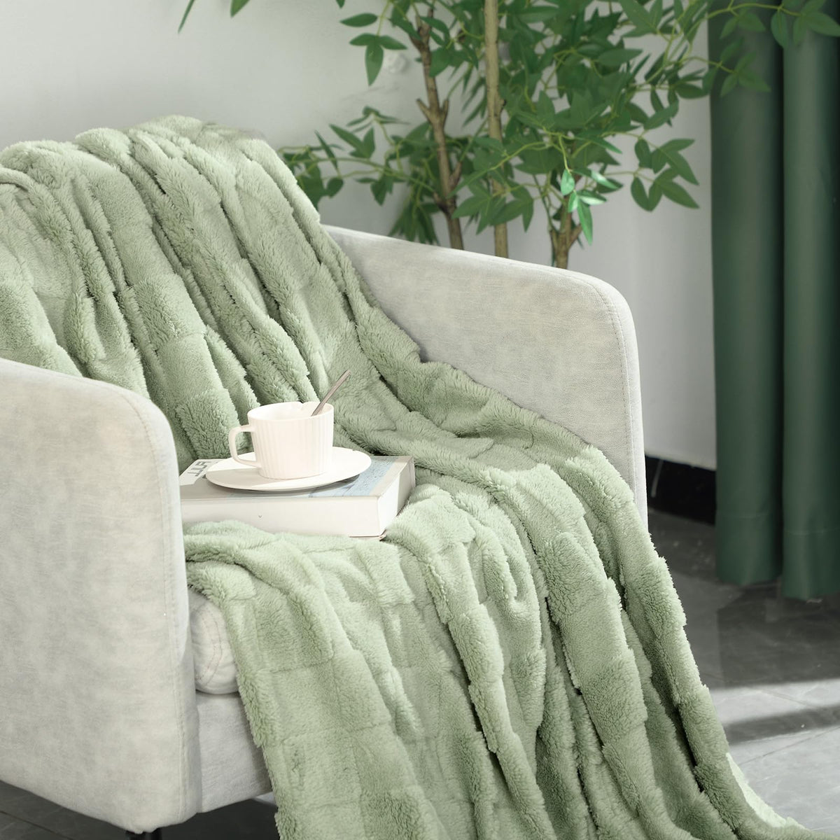 VitalCozy 3 Pack Fleece Throw Blanket Twin Size - Soft Warm Plush Lightweight Fuzzy Blanket Bulk for Couch, Bed, Home, Travel, Camping, 60" X 80"(Green, Silver Gray, Blue)