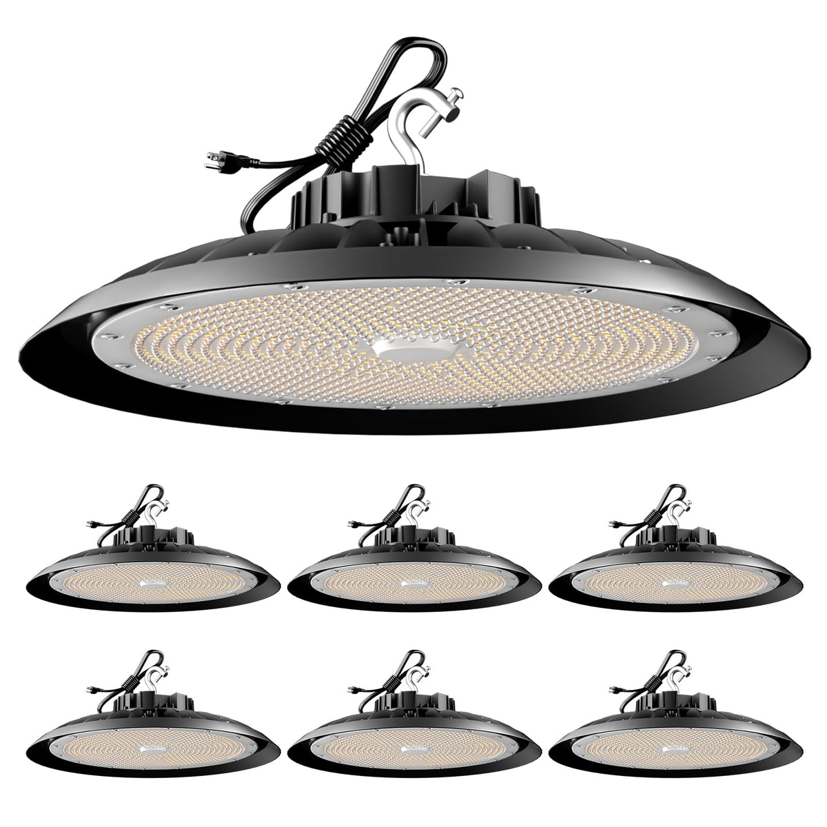 Lightdot 250W High Bay LED Shop Light 100-277V 37500Lm Commercial High Bay Lights Plug and Play UFO LED Lights for Warehouse Workshop Barn 5 Yrs Warranty-6Pack