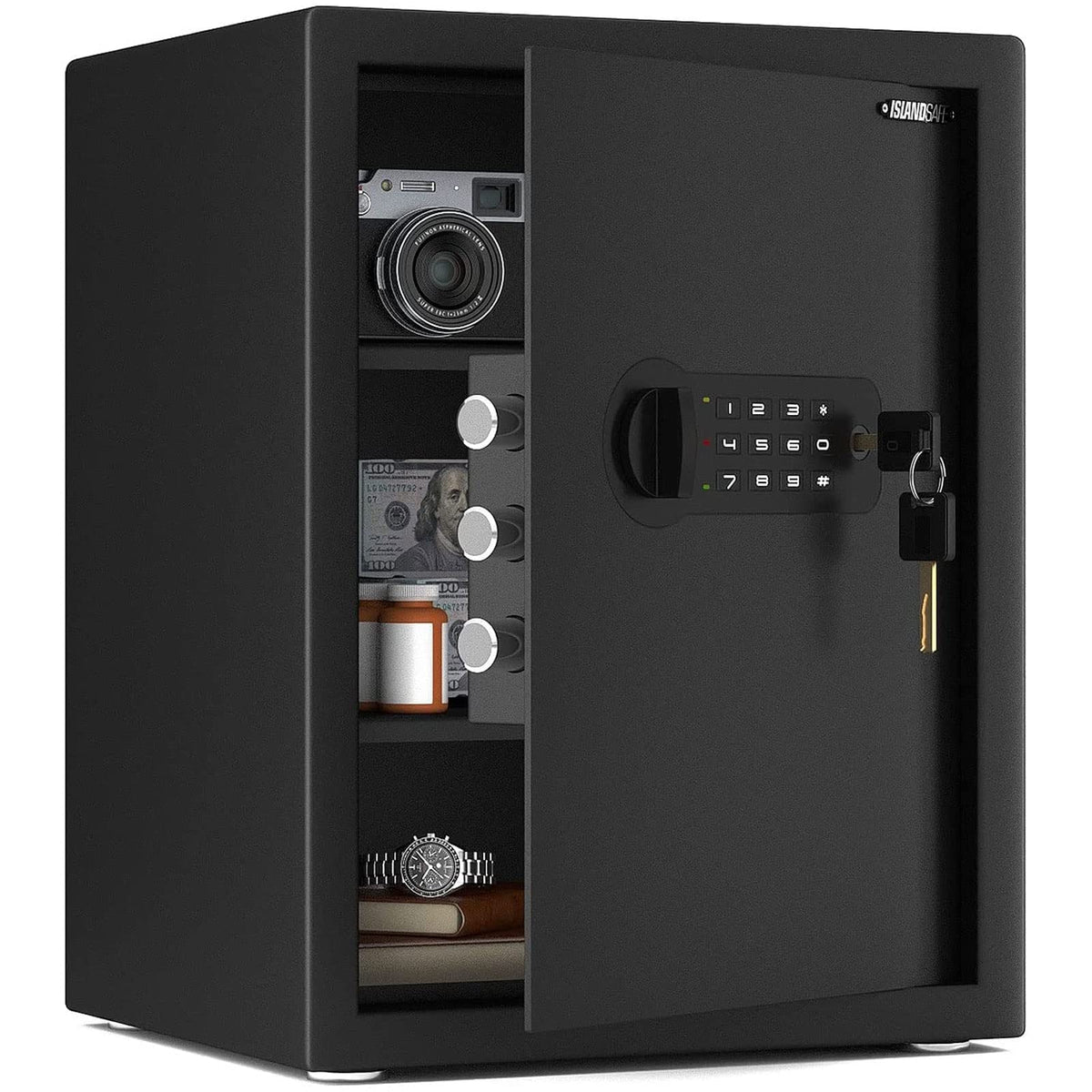 ISLANDSAFE Small Home Safe Box Deluxe Digital Electronic Keypad Lock Safes 1.7 Cuft Cabinet Safes Security Lock Box for Office Hotel Dorm Cash Money Jewelry (1.7 Cubic Feet Black)