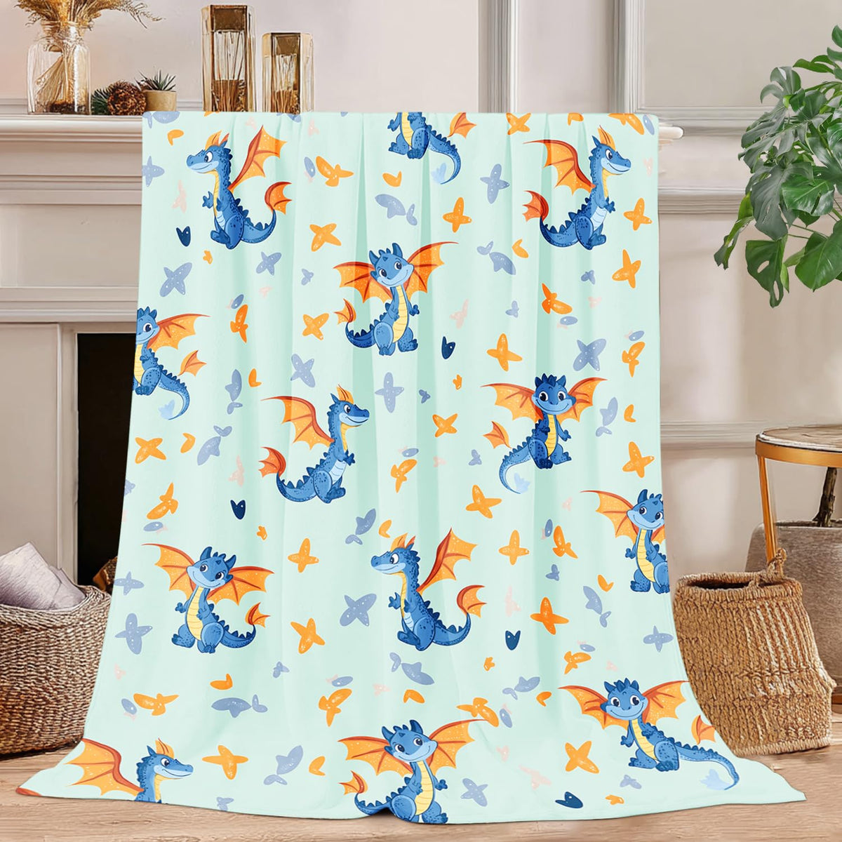 Cute Little Flying Dragon Blanket Dragon Fleece Throw Blanket Super Soft Fuzzy Plush Cozy Warm Dragons Decor Stuffed Bedding Blankets Gift for Boys Girls Men Women Kids & Adult 50"X40"