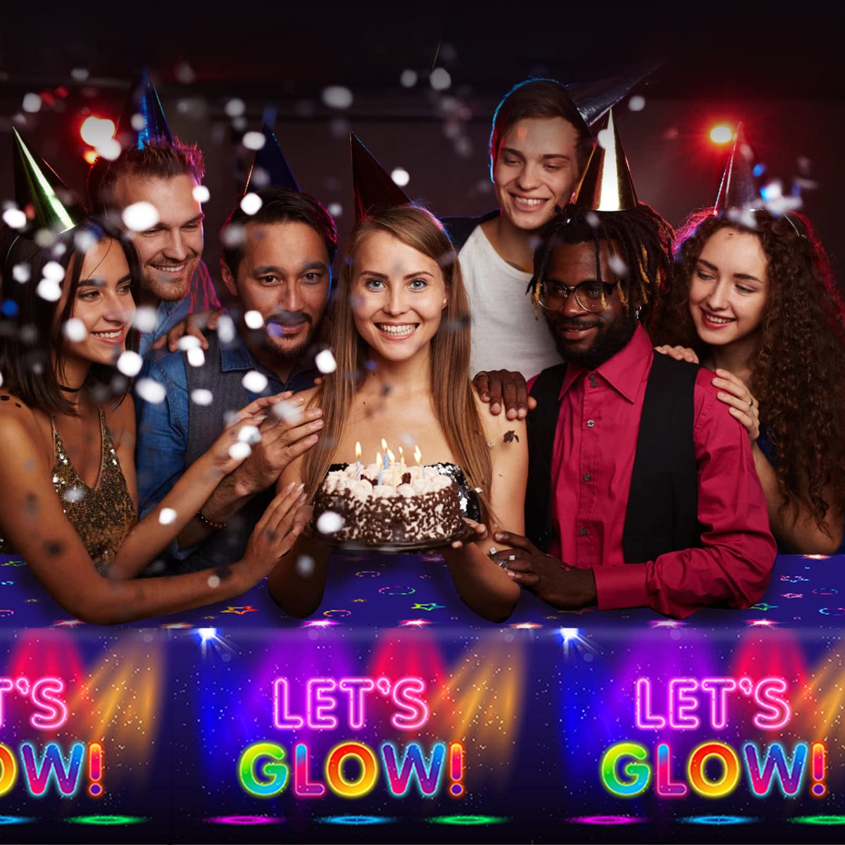 1 Pieces Glow Party Plastic Tablecloth 54 x 87 Inch Long Table Cover, Glow in The Dark Club Bar Night Wedding Baby Shower Party Holiday Dinner Picnic or Tablecloth for Kitchen Event Use