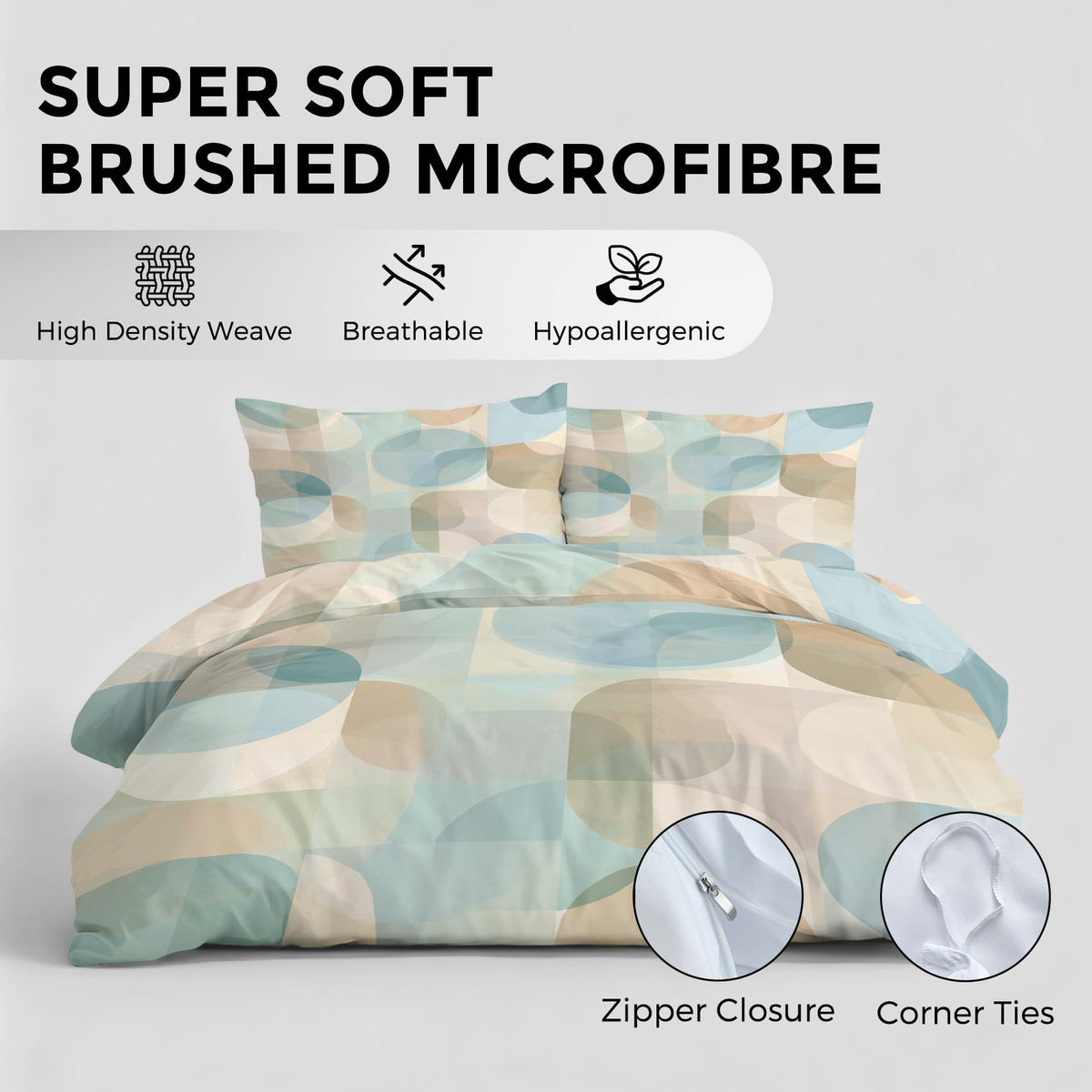 Abstract Geometry Duvet Cover Twin Size, Mid Century Modern Bedding Set 2 pcs with 1 Pillow Cover, Geometric Bedroom Decor, Soft Microfiber Reversible, Zipper & Ties KJJT 15