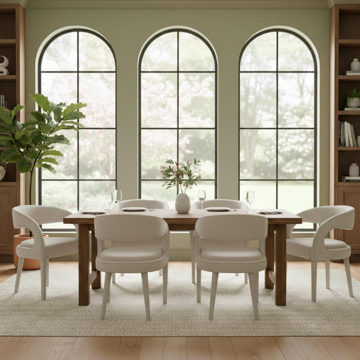 CIMOTA Modern Dining Chairs Set of 4, Upholstered Linen Kitchen & Dining Room Chairs Kitchen Chairs with Arms/Open Back Comfy Accent Chairs for Living Room/Bedroom, Linen Beige/4PCS
