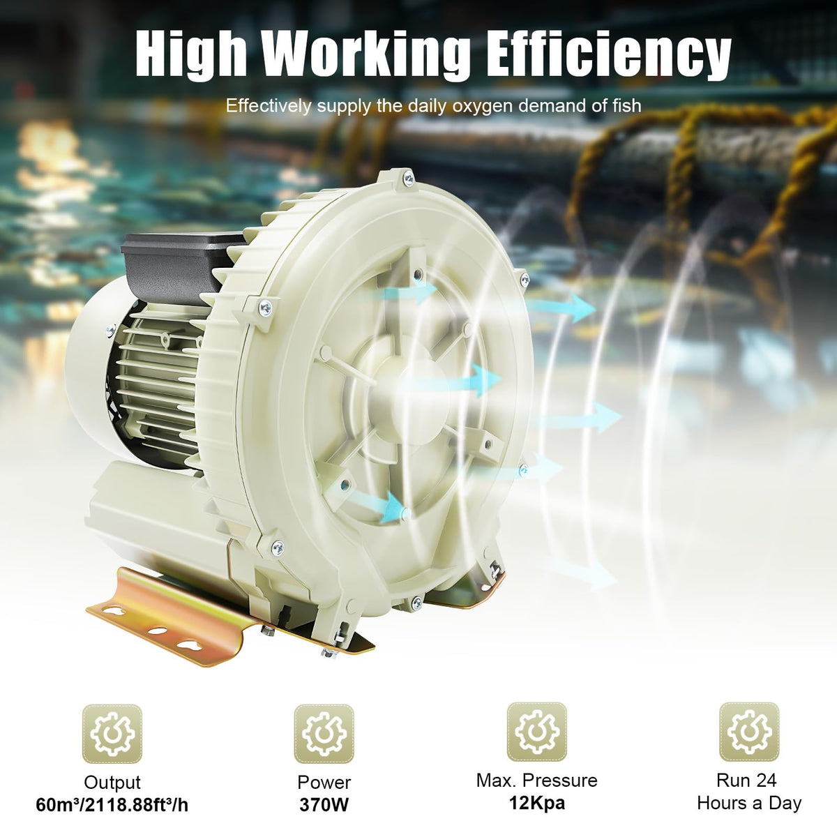 Air Pump Blower, 370W Industrial Aquaculture Vortex Air Blower, Seafood Pond Fish Tank High Pressure Blower, Commercial Centrifugal Cycle Air Blower for Aquaculture, Fresh Food Market, Aquarium