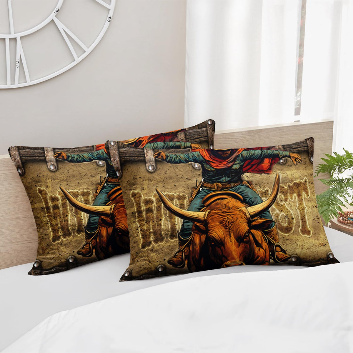 HOSIMA Cowboy Twin Fitted Sheet,Cowboy Riding Cattle Print Western Bedding for Adults Teens Boys Room Decor,Fence Stars Background Pattern Lightweight Bedding,1 Fitted Sheet+2 Pillowcases.