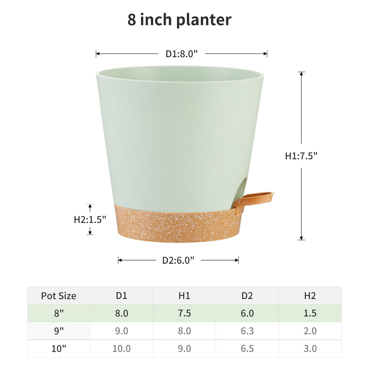 FaithLand 2-Pack 8 Inch Planter Pots for Indoor Outdoor Plants, Self Watering Flower Pots with Deep Reservoir, Green with Terracotta …