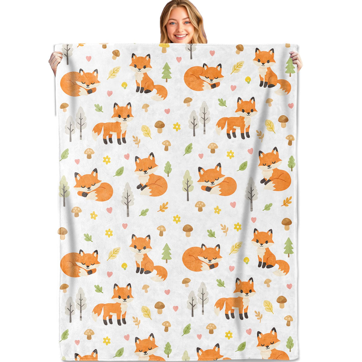 MIEPOS Cute Cartoon Fox Blanket Soft Lightweight, Playful Woodland Animal Style Flannel Throw Blankets for Couch Sofa Camping Office Travel Home Bedroom Decor, Kids Women Gifts 60"X50"