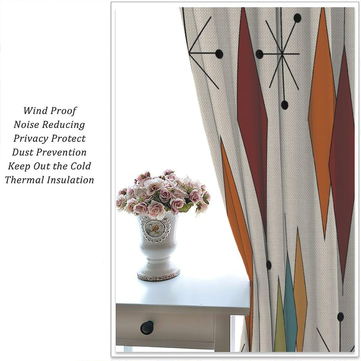 ShiTingYu Abstract Geometric Modern Curtains Mid Century Art Colorful Orange Blue Green Window Treatments for Kitchen Bedroom Living Room Drapes 42x45 Inch