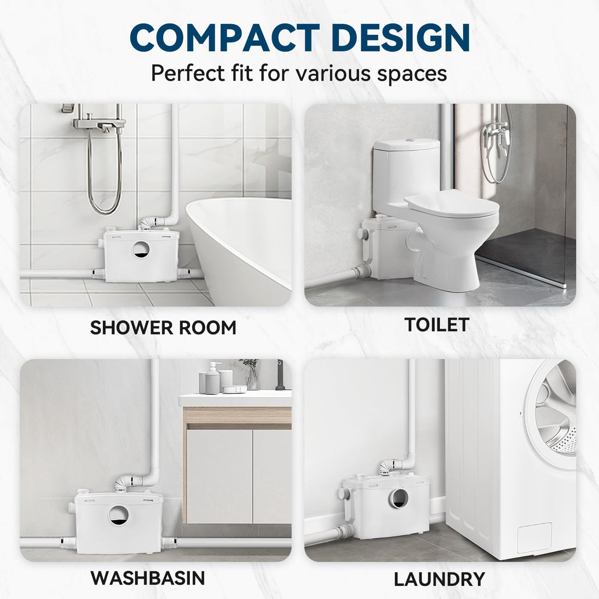 1500W Macerator Pump with Grinding Blade Toilet Pump Utility Sink Pump Upflush to 32.8FT 2800GPH Macerating Toilet System with 5 Water Inlets 1 Outlets for Toilet Sink Shower Laundry Kitchen Basement