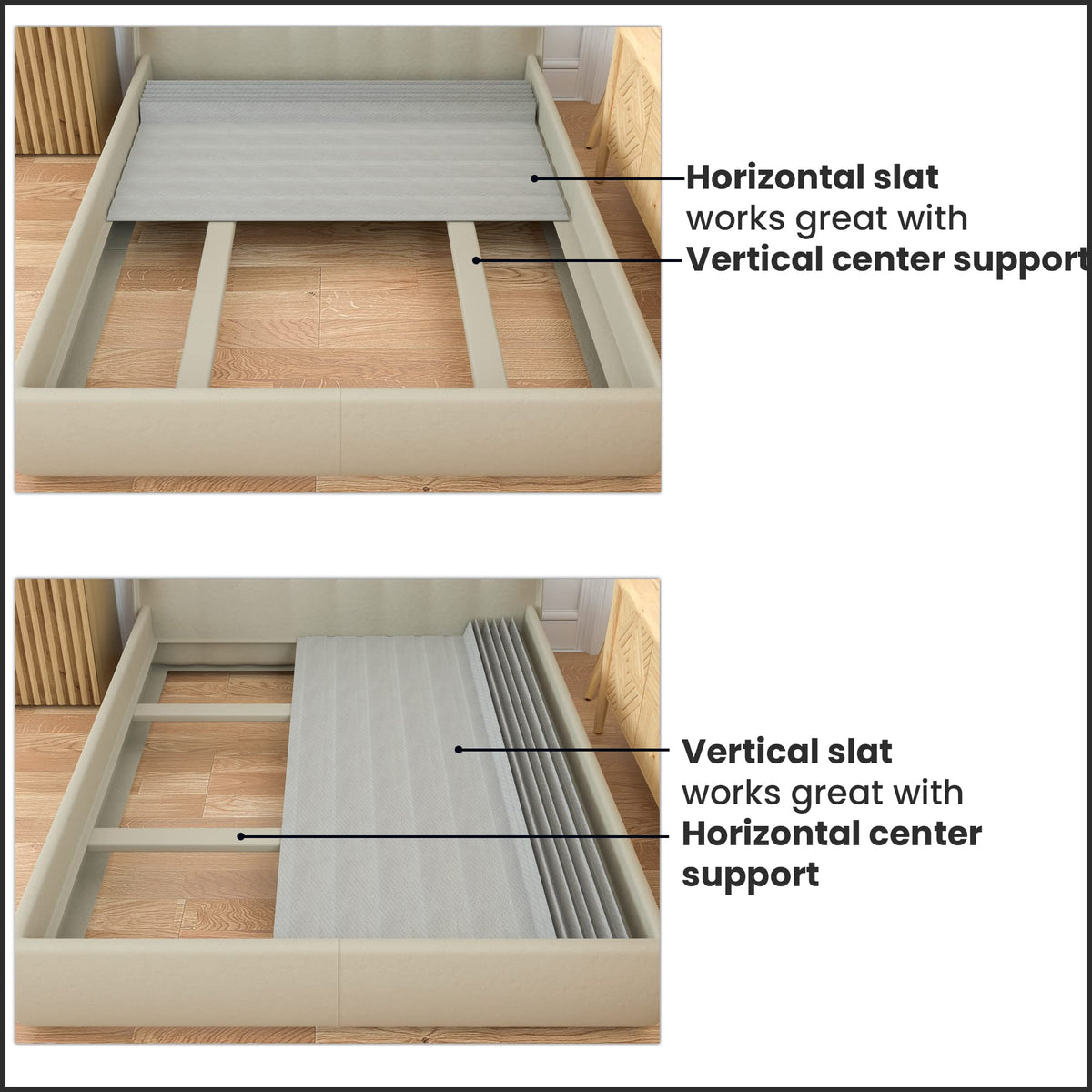 Treaton, 0.75-Inch Heavy Duty Vertical Wooden Bunkie Board/Bed Slats with Cover, Enhance Mattress Support, King(76"), Grey