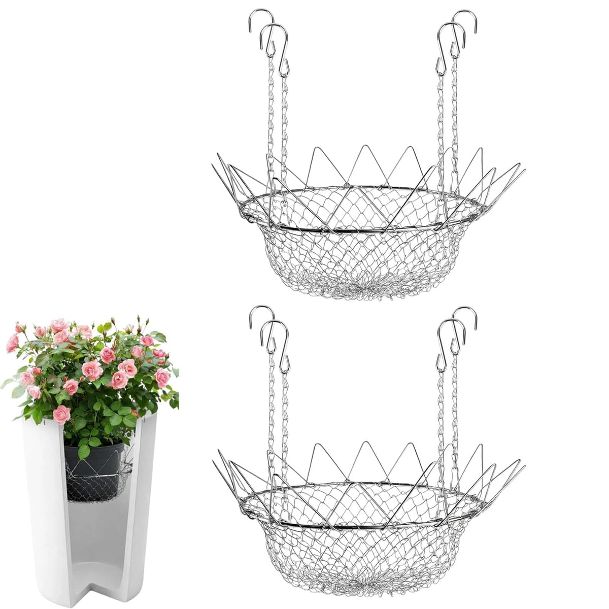 Adjustable Planter Insert, Chain Planter Filler for Elevate Plants, Flower Filler Support Chains Outdoor, Stainless Steel Plant Pot with Chains, Plant Lift Risers for Inside Pots