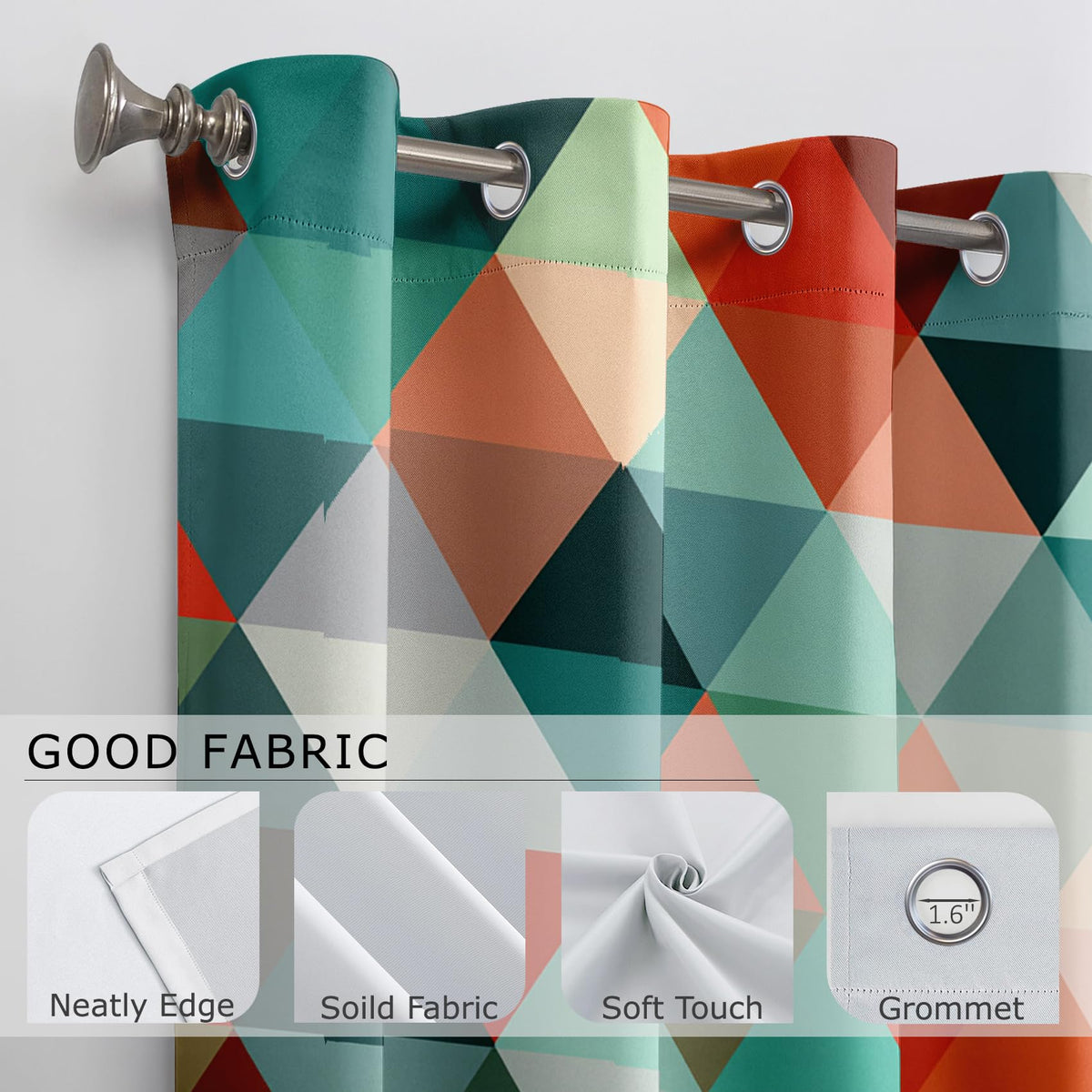 Solvivae Mid Century Blackout Curtains for Bedroom Living Room, Colorful Retro Geometric Patterned Window Treatments, Room Darkening Thermal Insulated Grommet Drapes, 45 Inch Curtains 2 Panel Set