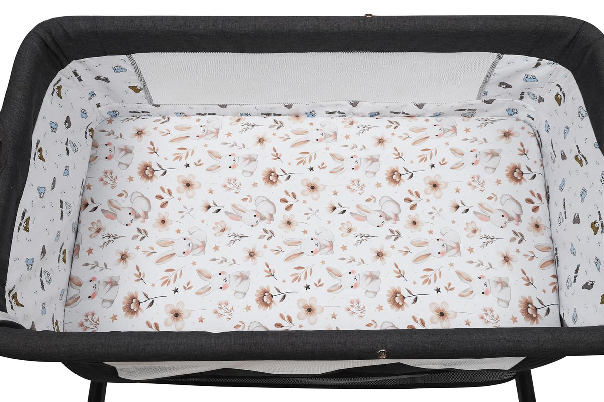 Tontukatu Stretchy Fitted Crib Sheets Set 2 Pack Portable Crib Mattress Topper for Baby Girl Boy,Ultra Soft Jersey Material, Brown & Rabbit