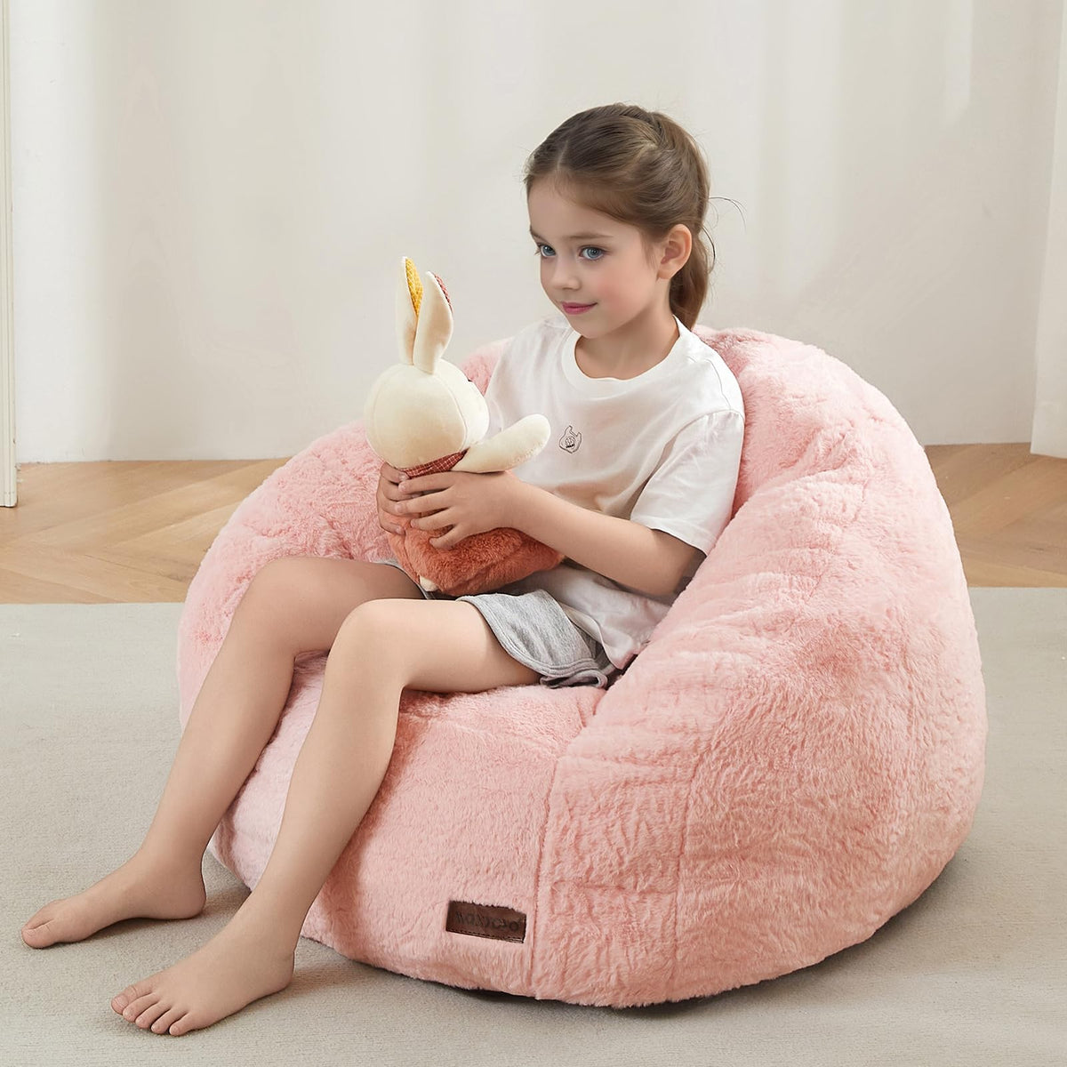 MAXYOYO Bean Bag Chair for Kids, Shell Shaped Bean Bag Couch for Boys and Girls, Toddler Chair Bean Bag Sofa for Playroom, Nursery Room, Pink