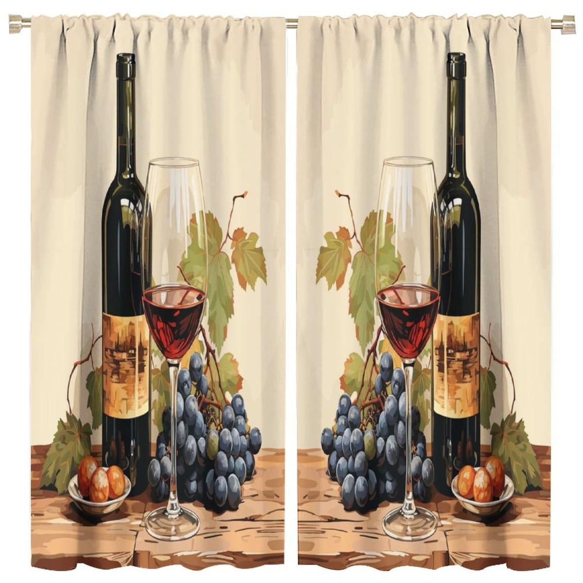 JADERYS Red Wine Kitchen Curtains Bottles Glasses Grapes Retro Abstract Bedroom Living Room Blackout Rod Pocket Decoration Window Drapes 2 Panels W21xL45in