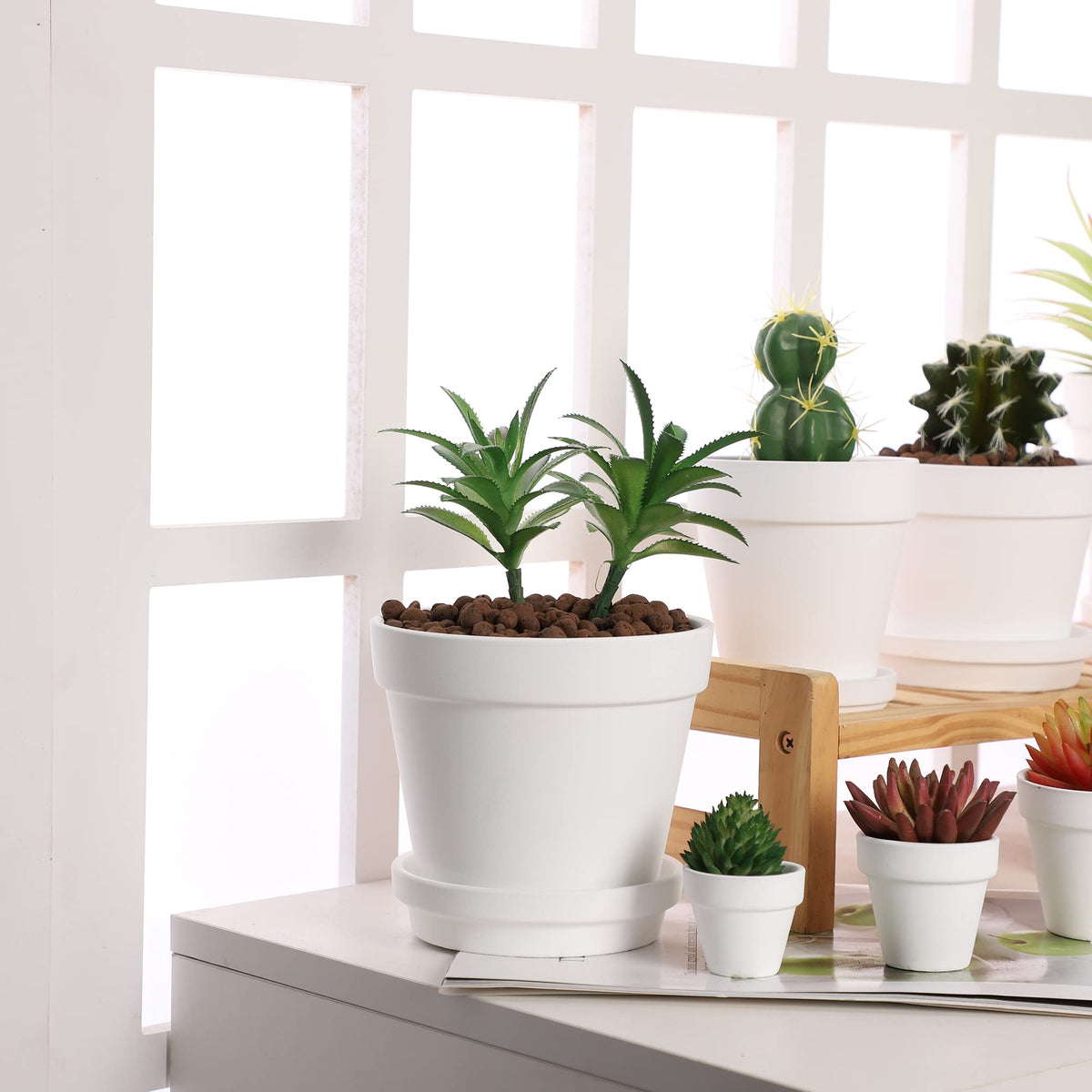 Terra Cotta Pots with Saucer- 6-Pack Large Terracotta Pot Clay Pots 5.5'' Clay Ceramic Pottery Planter Cactus Flower Pots Succulent Pot with Drainage Hole- for Plants,Crafts terra cotta planter(White)