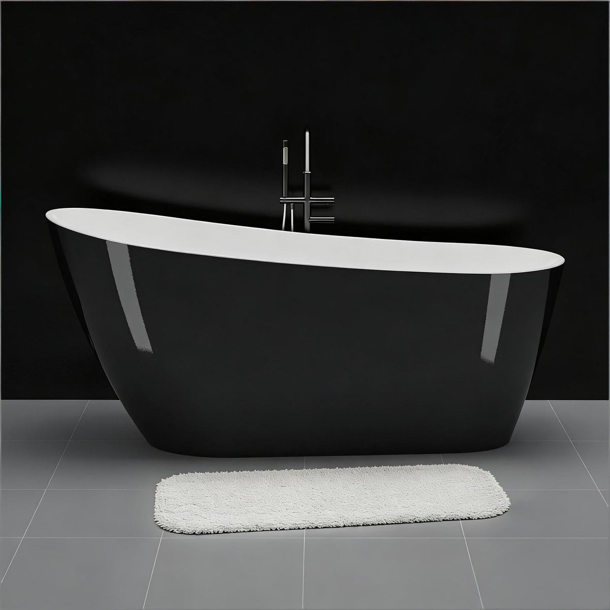 67 Inch Freestanding Bathtub, Soaking Tub, Acrylic, Deep Upright Bathtub with Built-in Drain and Overflow, Contemporary Free Standing, Black Elegant Finish