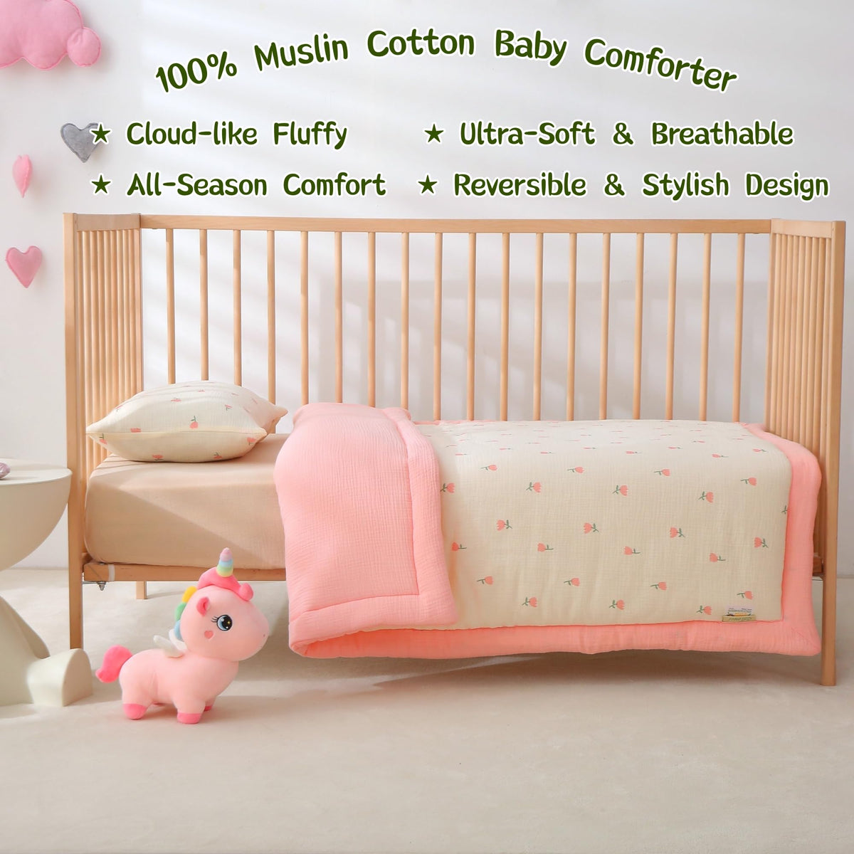CLoucl Cotton Muslin Toddler Comforter/Quilt,Ultra Soft & Breathble Muslin Toddler Blanket,All Season Baby Blankets for Boys and Girls, Machine Washable,41"x48"