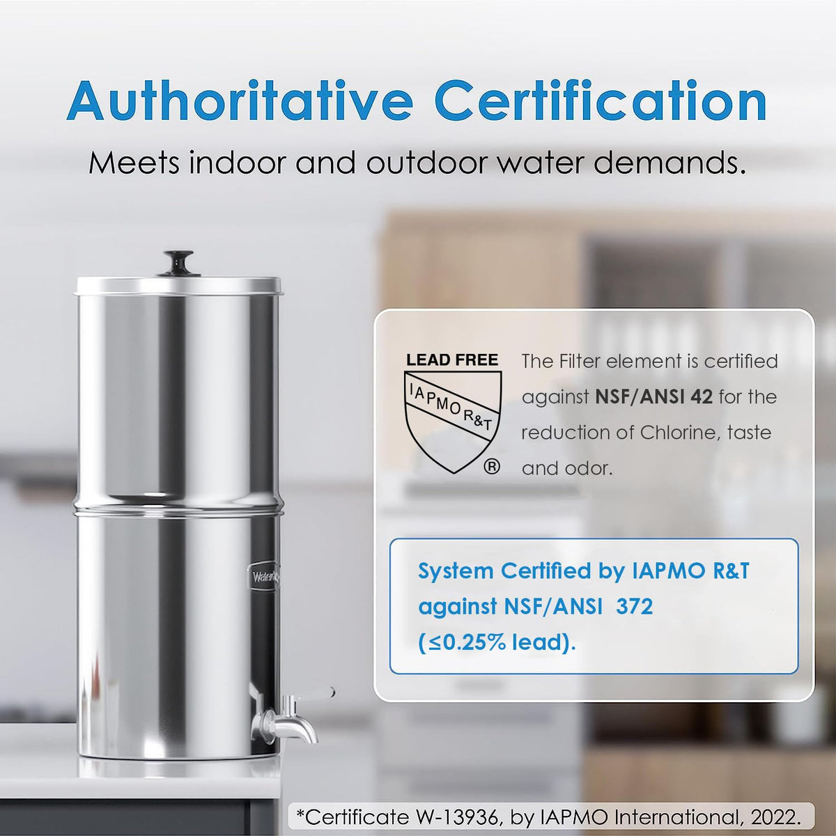 Waterdrop TK-A Gravity Water Filter System, NSF/ANSI 42&372 Standard, Reduces Lead and up to 98% of Chlorine, with 2 Black Carbon Filters and Metal Spigot for Home, Travel, 2.25G