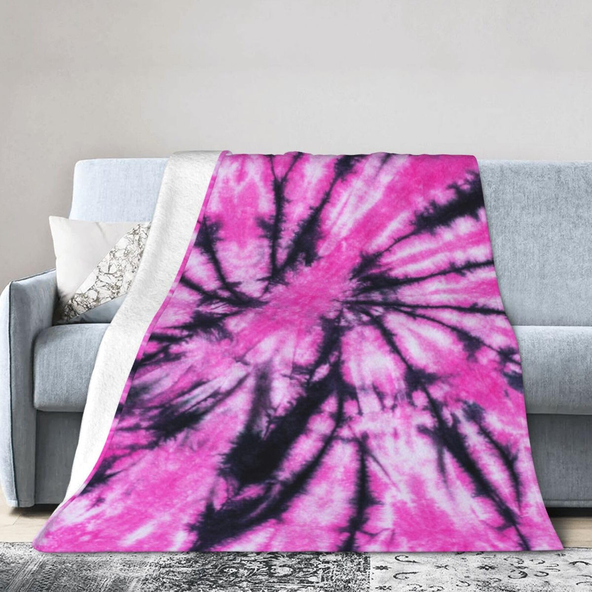 Gbuzozie Pink and Black Tie Dye Fleece Blanket Lightweight Ultra-Soft Throw Blanket for Sofa Couch Bed Camping Travel - Super Soft Cozy Microfiber Blanket 50"X40"
