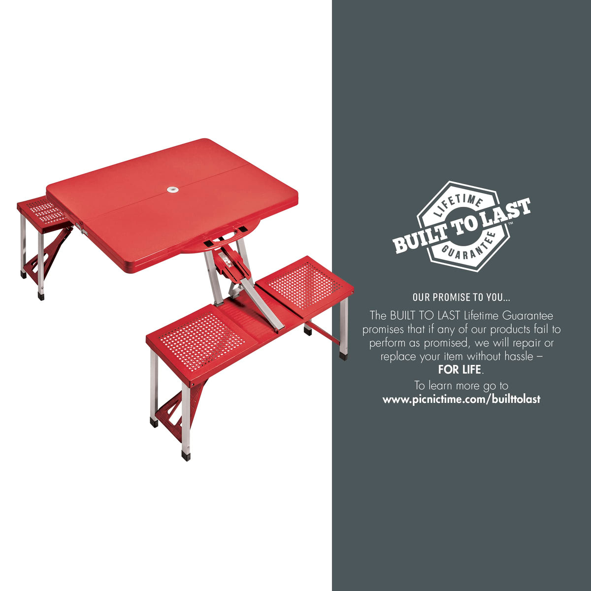 Picnic TIME Coca-Cola Bottle Folding Picnic Table with Seats, Collapsible Aluminum Table and Bench Set with Umbrella Hole, Lightweight Portable Table for Camping, Travel, Tailgating, Backyard, (Red)