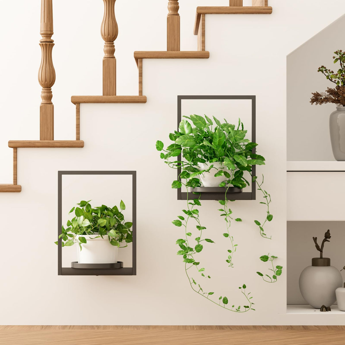 Qiaogreen Hanging Planters for Indoor Plants - Aesthetic Photo Frame Style Wall Plant Holder - Metal Window Plant Shelves, Wall Plant Hanger for Lingving Room Home Gardening Wall Decor (3-Pack)