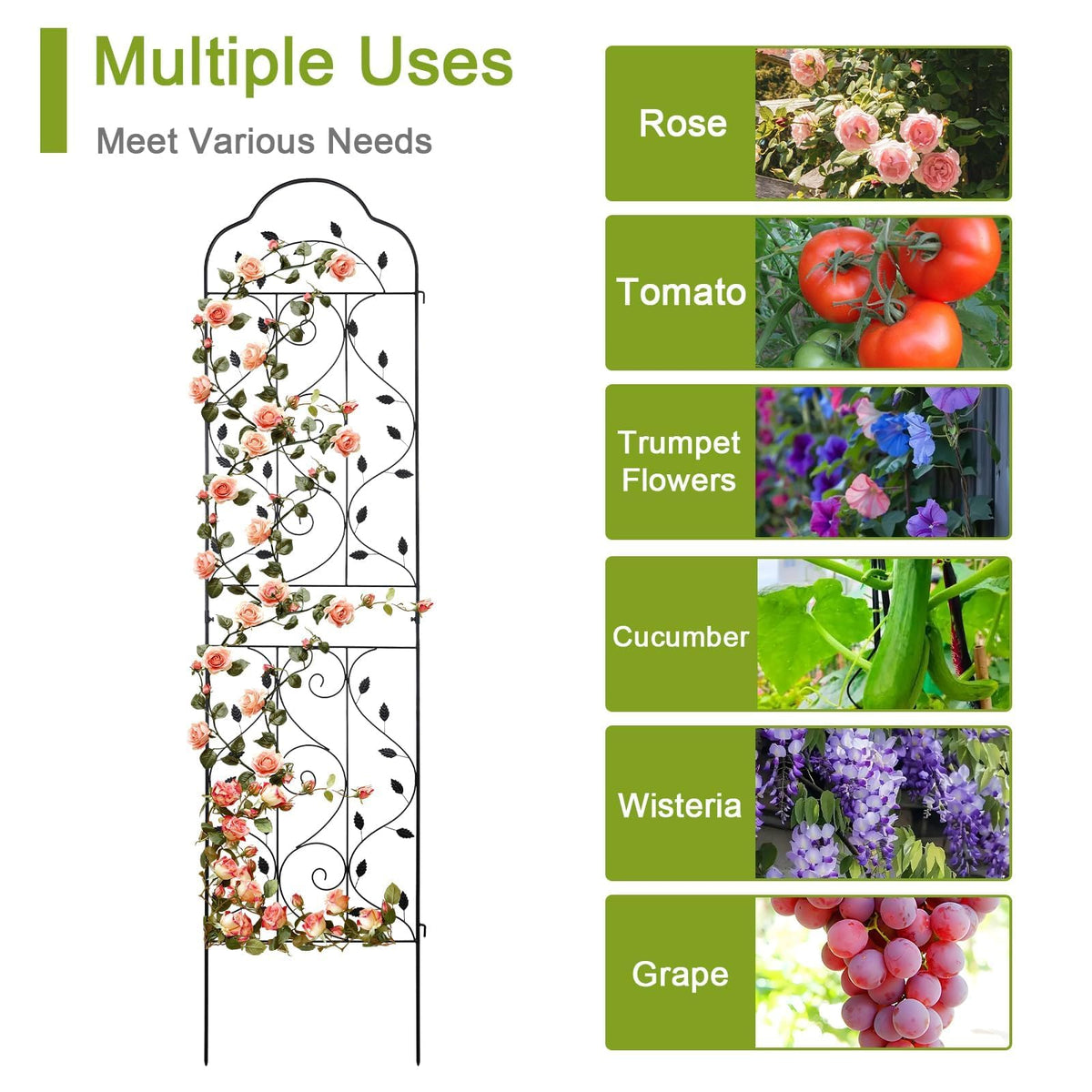 hogardeck 4 Packs 84 * 19 inch Metal Garden Trellis for Climbing Plants Outdoor,Heavy Duty,Black Coating Rustproof Trellis for Rose, Vegetable, Flowers, Expandable,Perfect for Training Climbing Plants