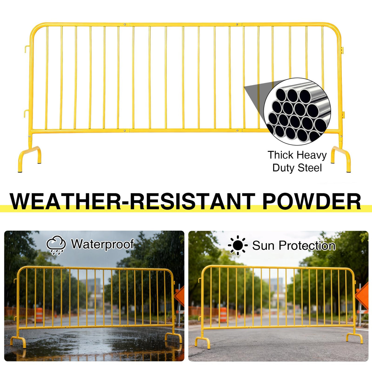 7.5FT Heavy Duty Galvanized Steel Interlinked Safety Barricade – Removable Feet, Portable, Weather Resistant Barrier for Crowd Control, Events, Construction, Facility Security