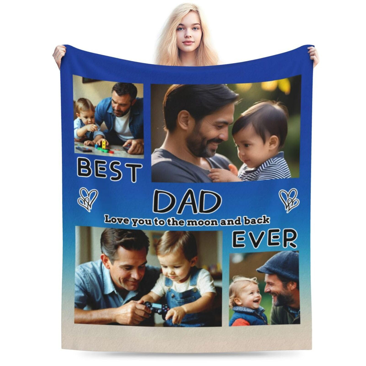 Dewoofly Custom Photo Personalized Flannel Throw Blankets Gift for Your Best Dad Ever, Customized Blanket All Seasons for Birthday Father's Day Presents 60"x50" (Print in USA)