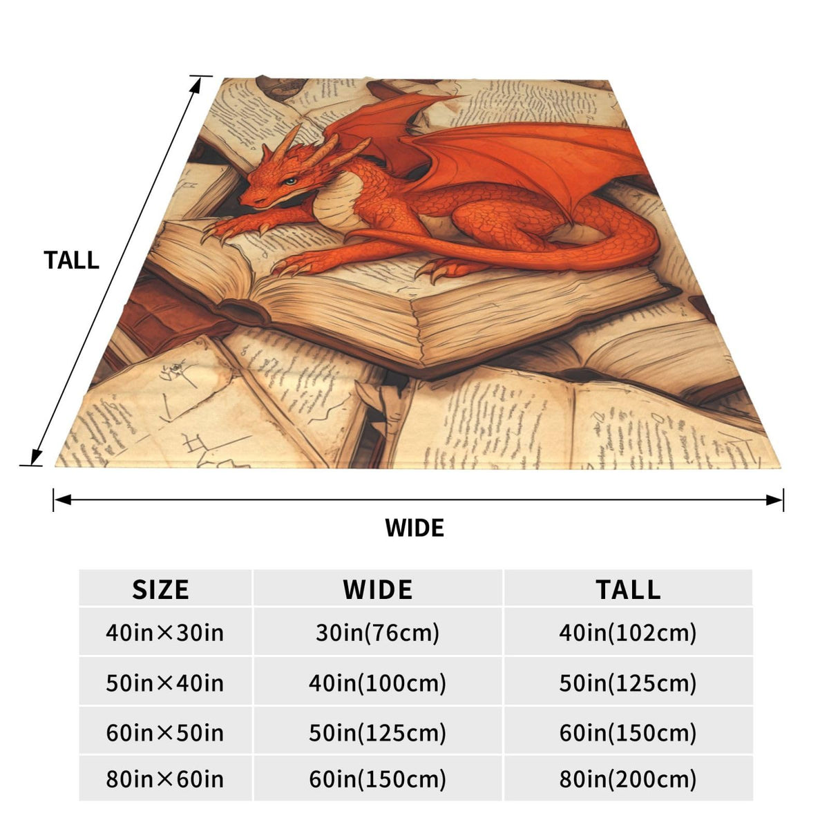 Dragon and Book Blanket Gifts for Kids Adults Boys Girls Lightweight Soft Flannel Majestic Animal Throw Blankets Cozy for Dragon Lovers Living Room Sofa Couch Bed Room All Season Decor 50x60in