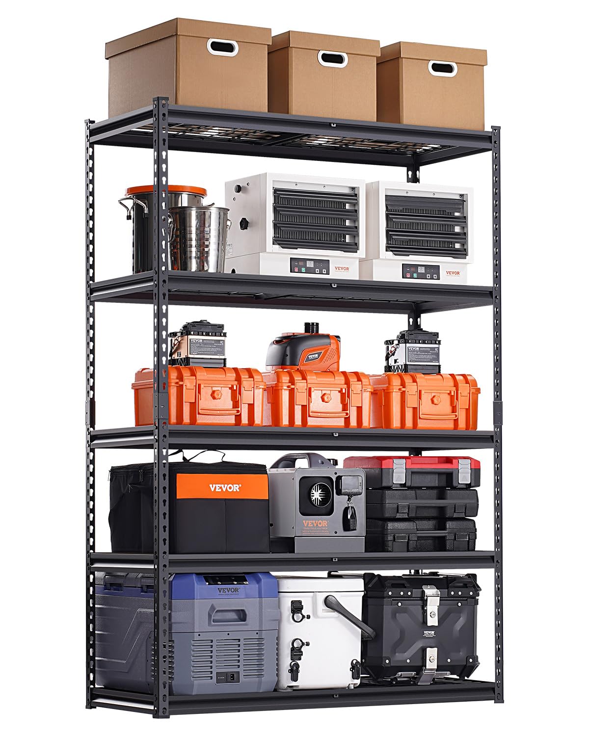VEVOR Storage Shelves, 3000 lbs, 5 Tier Heavy Duty Garage Shelving, 20" D x 48" W x 72" H Adjustable Metal Shelves for Industrial Shelving Unit Utility Shelf, for Kitchen, Warehouse, Basement, Black