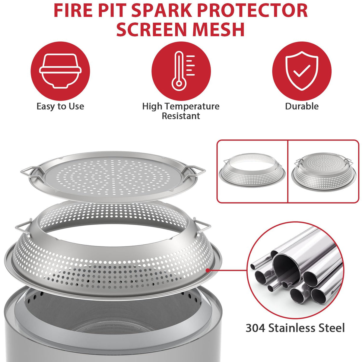 Spark Shield for Solo Stove Yukon - Stainless Steel Fire Pit Spark Protector Screen for Outdoor Backyard Party Fire Pits, Shield for Solo Stove Yukon with Two Guild Sticks