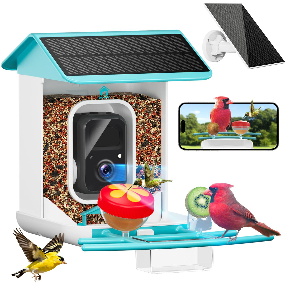 BROAIMX Smart Bird Feeder with Camera-AI Identify 11,000+ Species, 2K HD Auto Capture Birds Video & 64G TF Card, Solar-Powered Wireless Outdoor Design, Birdhouse with Built-in Two-Way Microphone