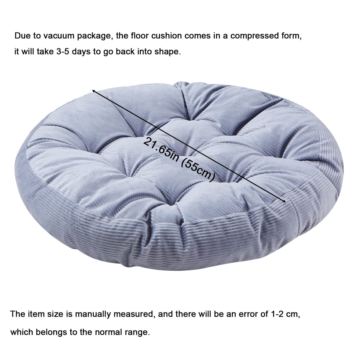 Big Hippo 22" Large Floor Pillow Cushion - Soft Corduroy Seating for Adults, High Rebound Meditation Support to Relieve Pressure on Hard Floors, Yoga & Reading Nook (Gray)