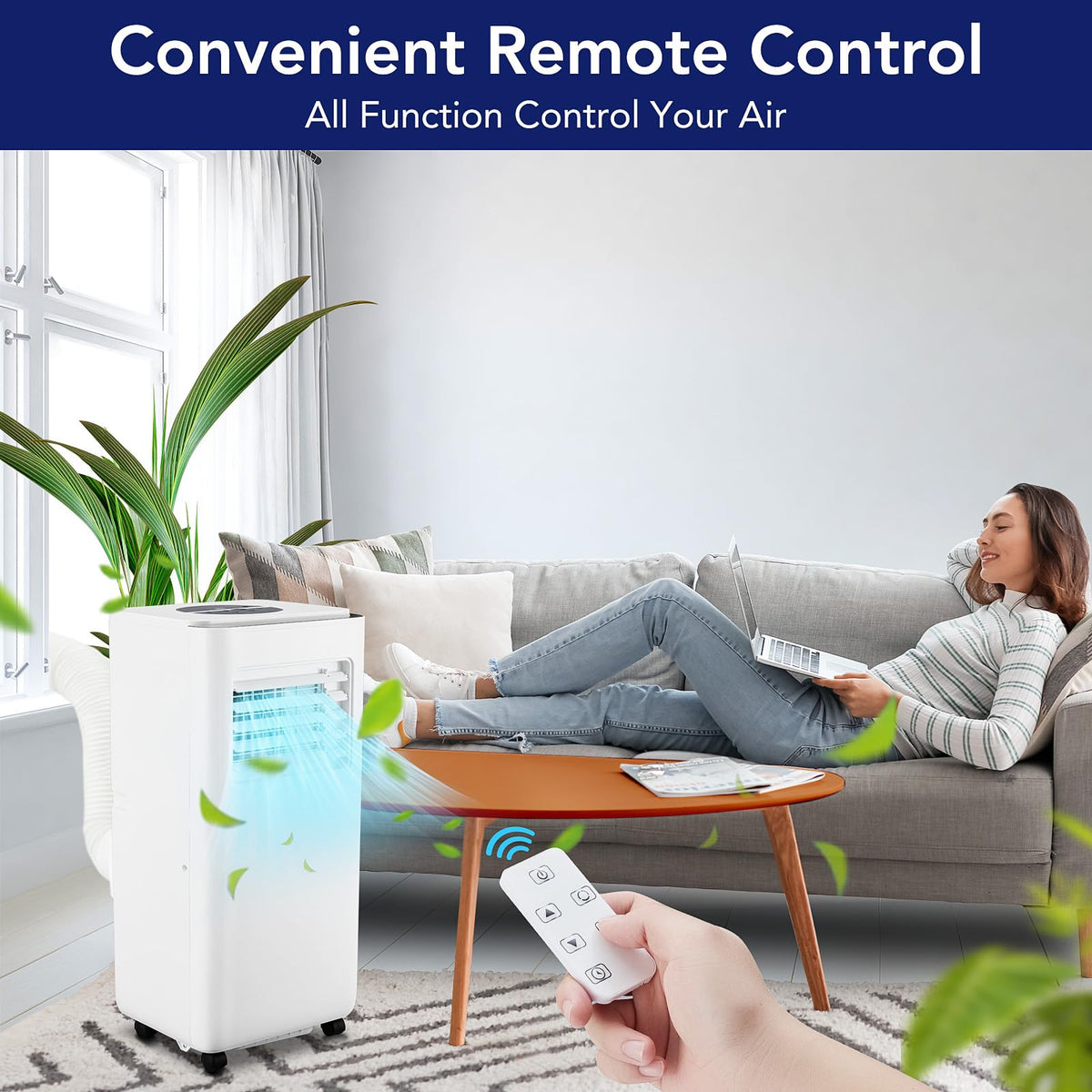 10000 BTU Portable Air Conditioners with Remote Control, 3 in-1 Free Standing Cooling AC Unit with Dehumidifier Fan Function, Cools Room up 450 Sq. Ft, Auto Swing, Sleep Mode, 24H Timer