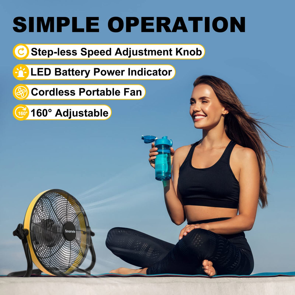 Smartele Large Battery Operated Outdoor Rechargeable Camping Fan Up to 30 Hours Battery Powered Floor Fan Cordless Outdoor Battery Fan, 2 Hours Fast Charging,16 inches