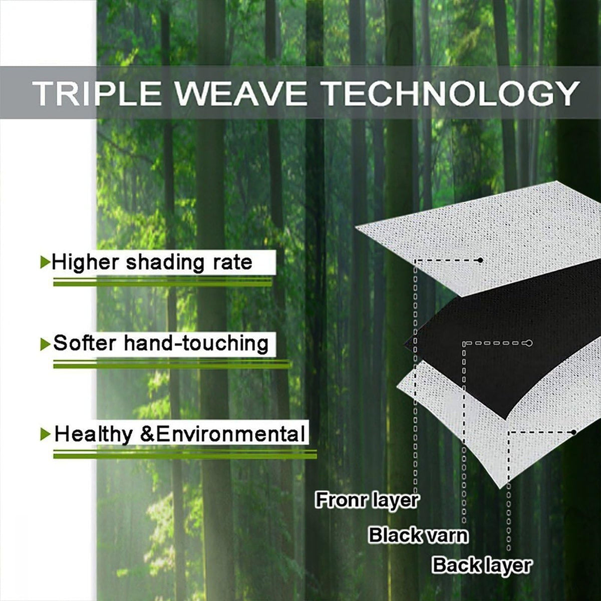 Green Misty Forest Curtains Nature Sunshine Sunlight Through Trees Leaves Natural Forest Woodland Landscape for Bedroom Living Room Rod Pocket Decoration Window Drapes 2 Panels W21xL63i W21xL45in