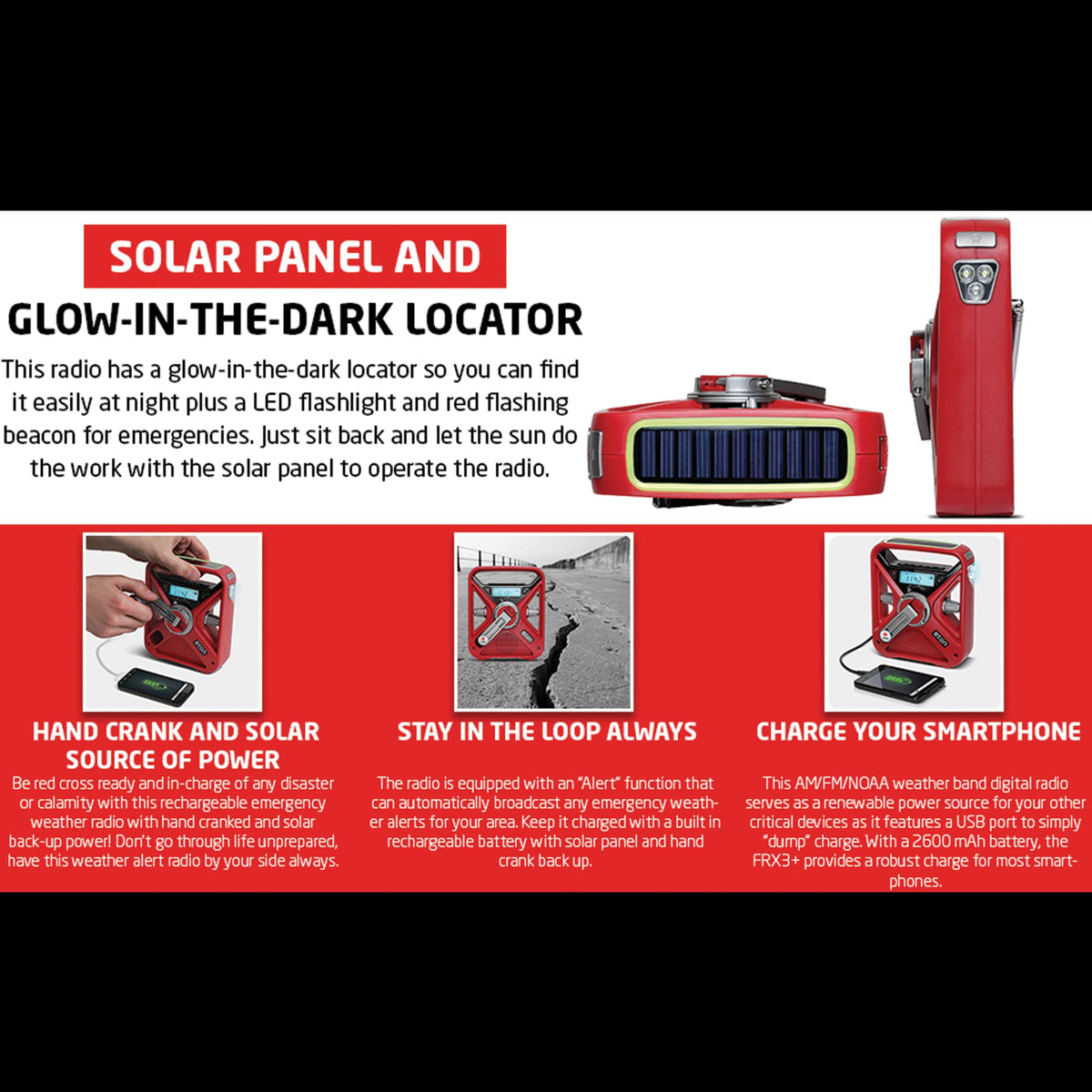 American Red Cross FRX3 All-Purpose Rechargeable Weather Alert Radio with Solar Panel - ARCFRX3