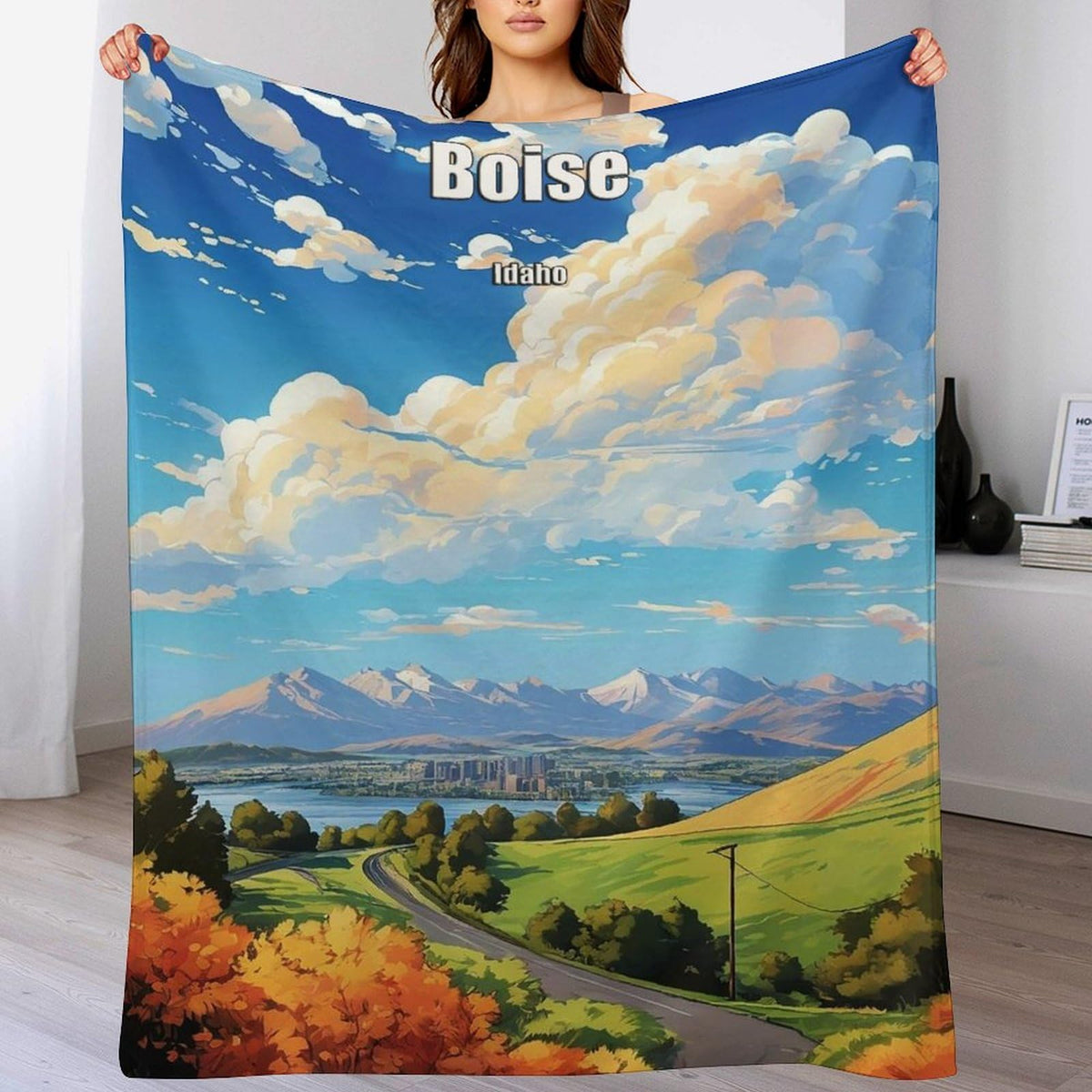 Boise Idaho City Skyline Landscape Abstract Blanket Soft Flannel Lightweight Blanket Outdoor Travel Carry Living Room Bedroom Sofa Decoration Gifts 50x60 Inch